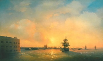風景 Painting - イワン・アイヴァゾフスキー・クロンシュタット 皇帝アレクサンダー要塞 海景